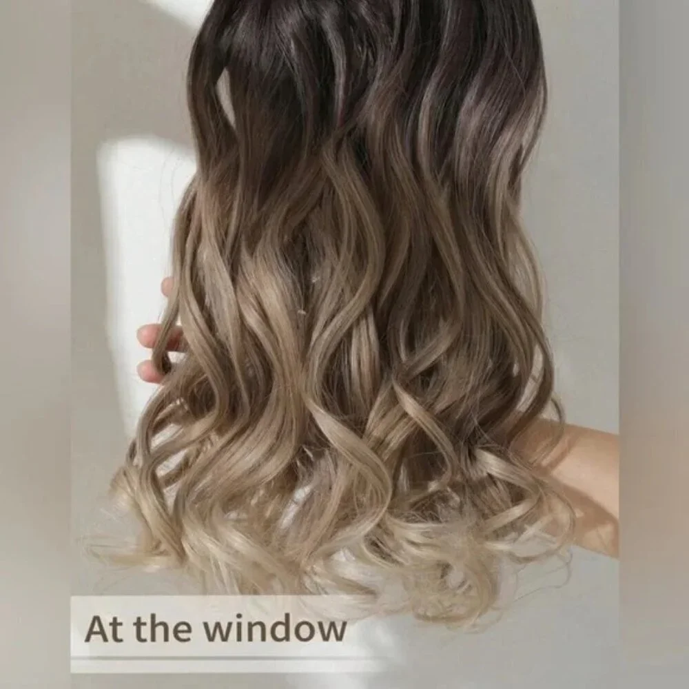 22 Inch Balayage Brown & Blonde Clip in Curly Hair Extensions - human hair blend